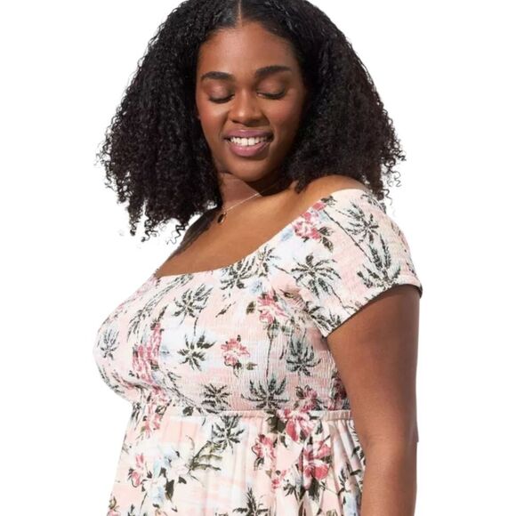 TORRIDβ Black Floral Tropical Print Challis Hi-Lo Off Shoulder Maxi Dress 3X - Picture 3 of 16